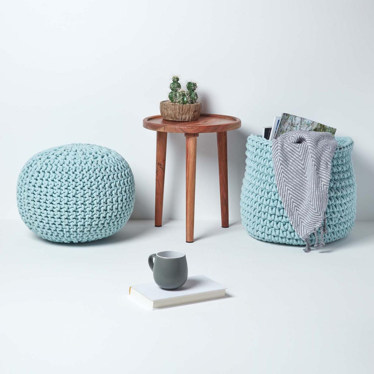 STRICK-POUF pastellblau, 40/40/35 cm - Hellblau, Textil (40/35/40cm) - Homescapes