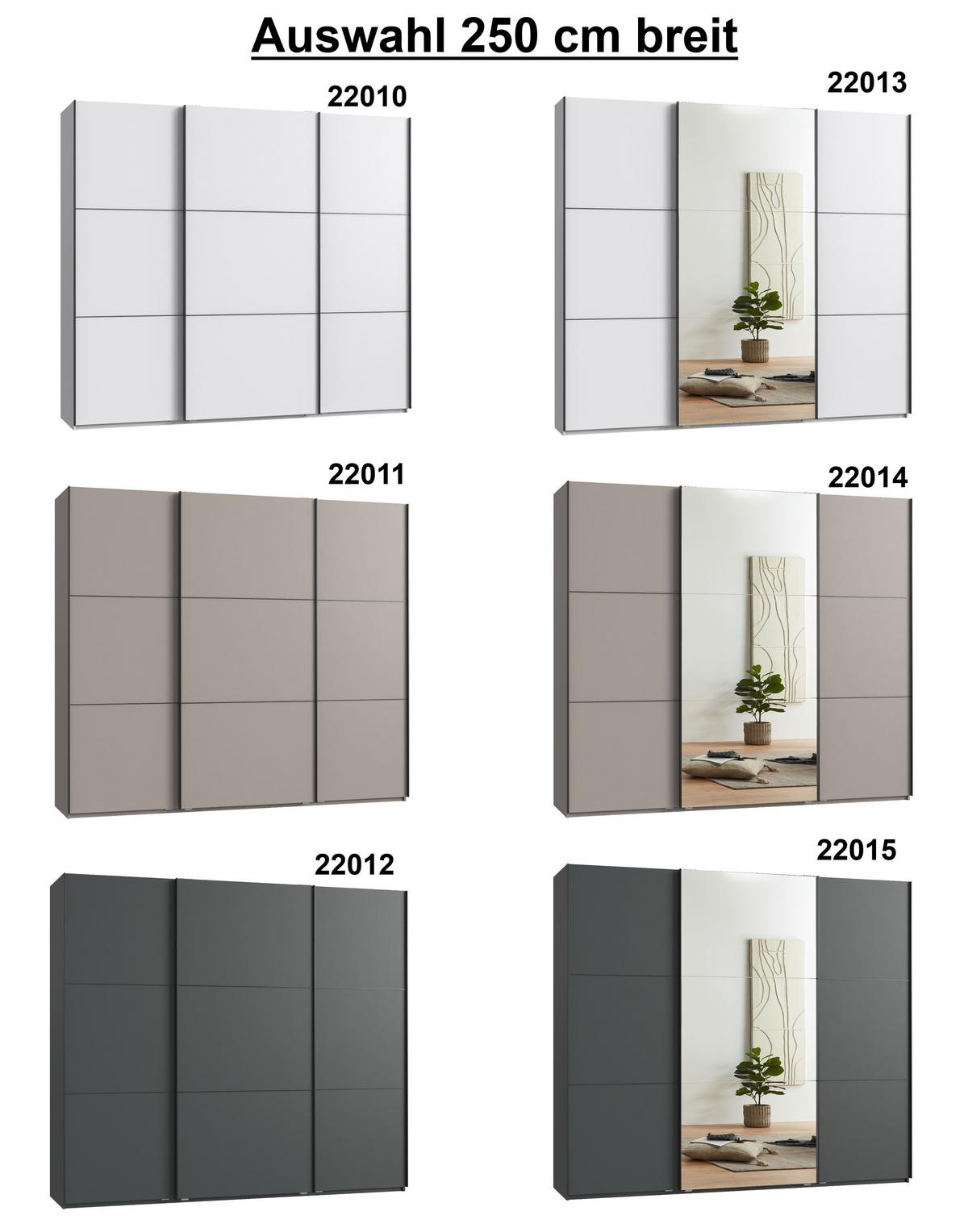 SCHWEBETÜRENSCHRANK 3-türig B250/H216/T65 cm in Anthrazit, Kleiderschrank inkl. Vollausstattung/ 22012 - Anthrazit/Rot, Holzwerkstoff/Metall (250/216/65cm) - luma-home