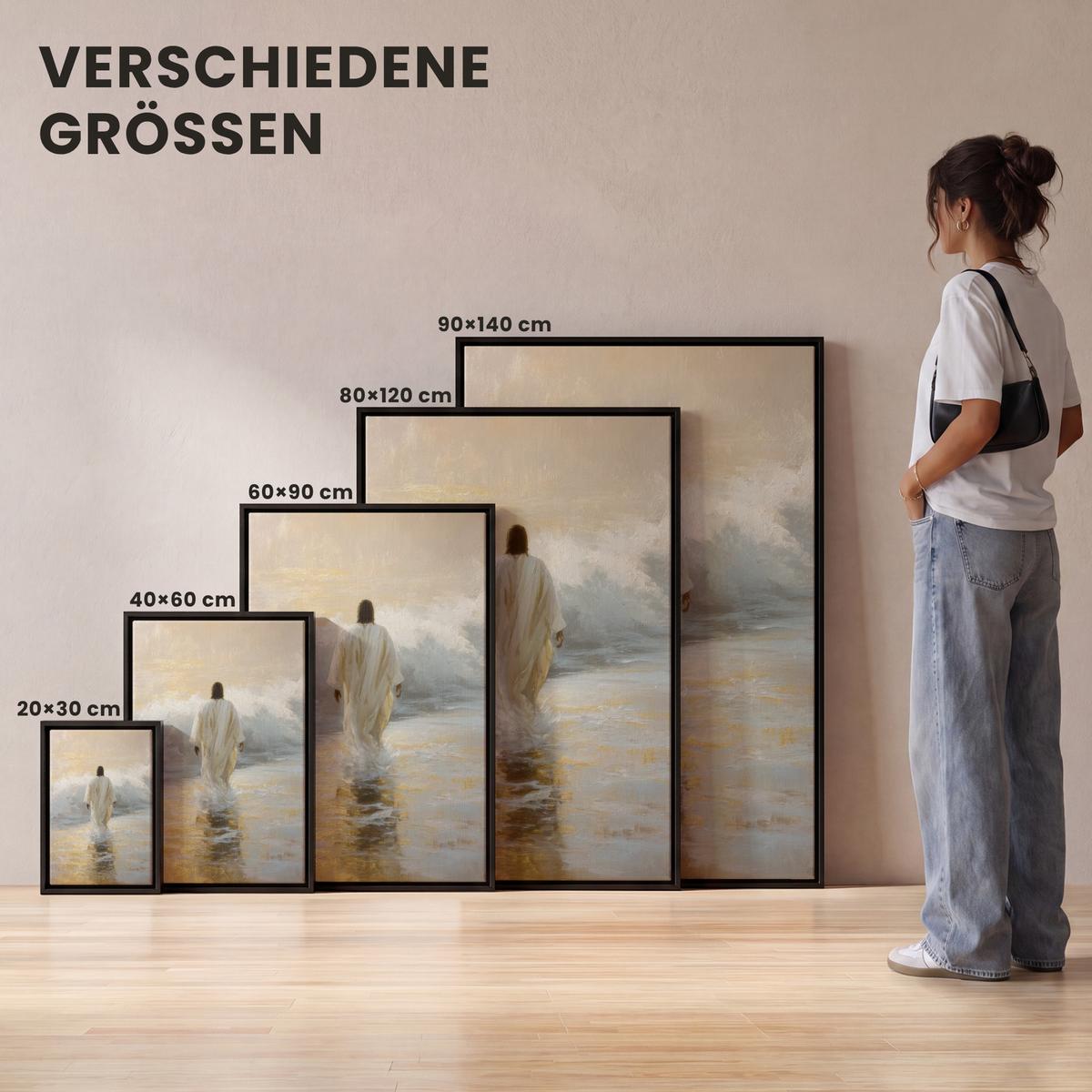 LEINWAND Bilder mit Rahmen - Gemälde - Welle - Jesus - Abstrakt - 60x90 - Goldfarben, Textil (60/90cm) - MuchoWow