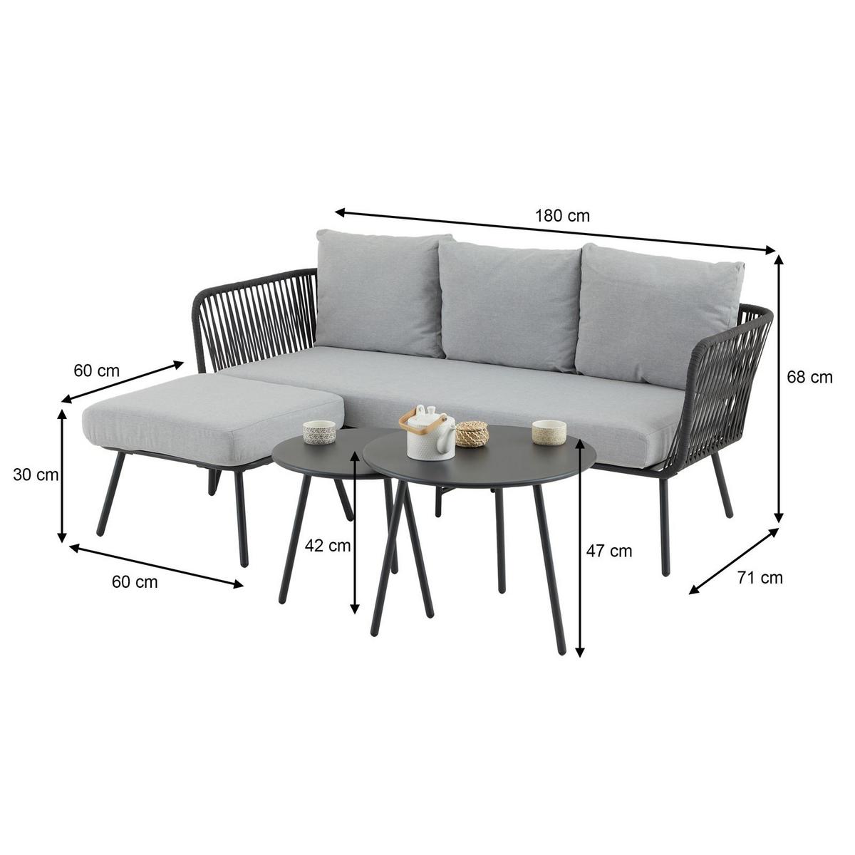 GARTENLOUNGE MYKONOS 4er Set grau/schwarz - Schwarz/Grau, Metall - CARO-Möbel