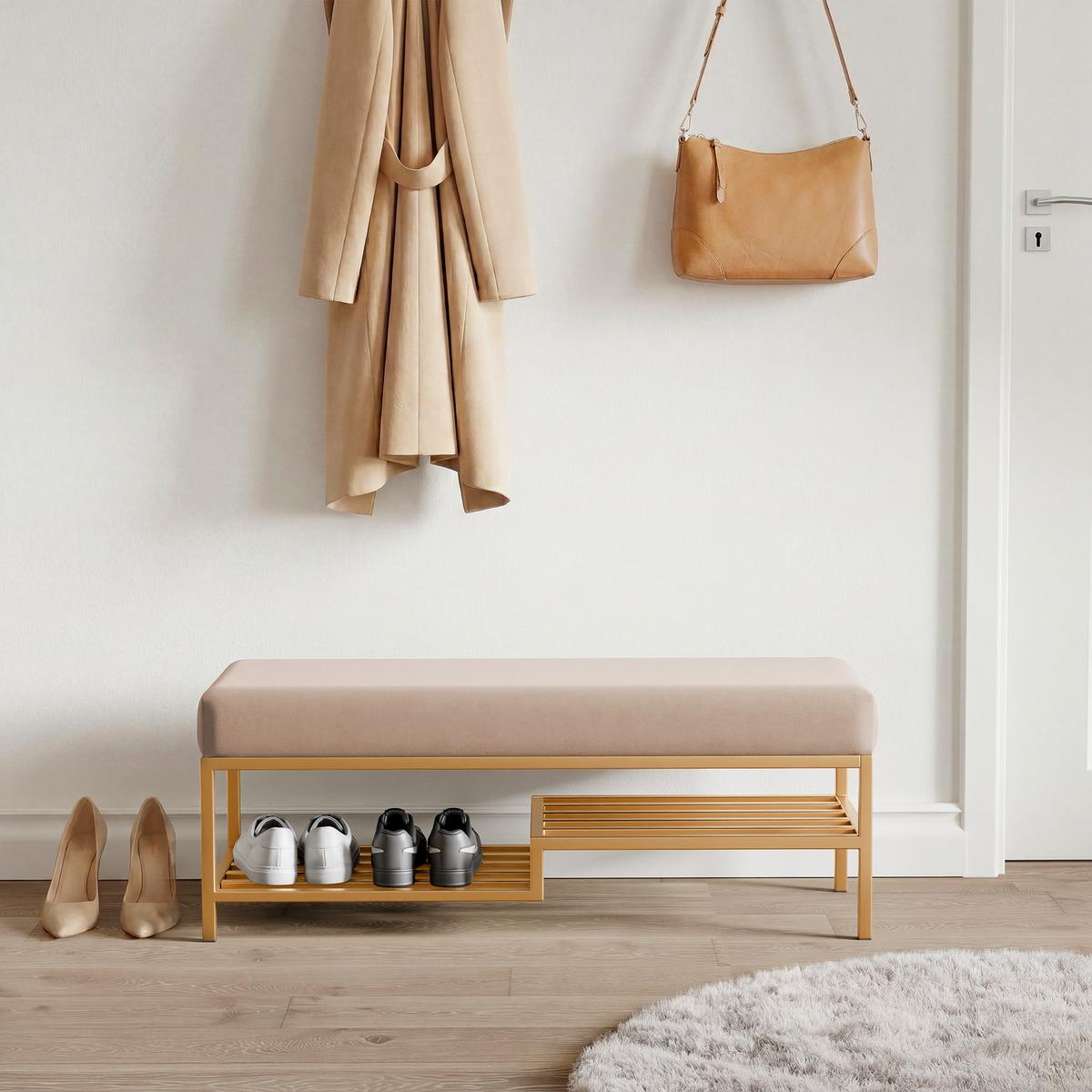 POLSTERBANK STEP 100 cm Gold / Beige ,Metallgestell - Beige, Textil/Metall (100/45/35cm) - Idohome