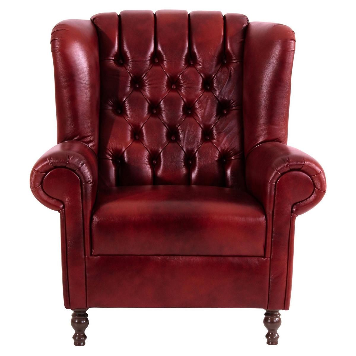 OHRENBACKENSESSEL Katreen Bezug Wischleder Buche nussbaum dunkel / rot - Rot, Kunststoff (91/101/90cm) - 58aufmkessel