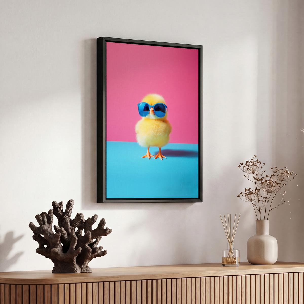 LEINWAND Bilder mit Rahmen - Chick - Sonnenbrille - Blau - 20x30 - Pink, Textil (20/30cm) - MuchoWow