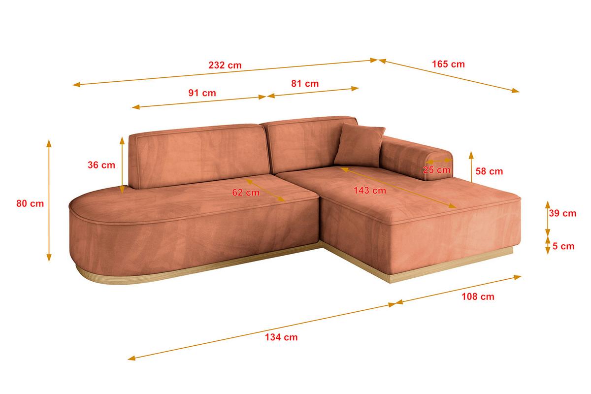 ECKSOFA Ottomane Rechts IREA-L1-v2 - 232x165x80 cm Apricot - Koralle, Holzwerkstoff/Textil (232/165cm) - ALTDECOR