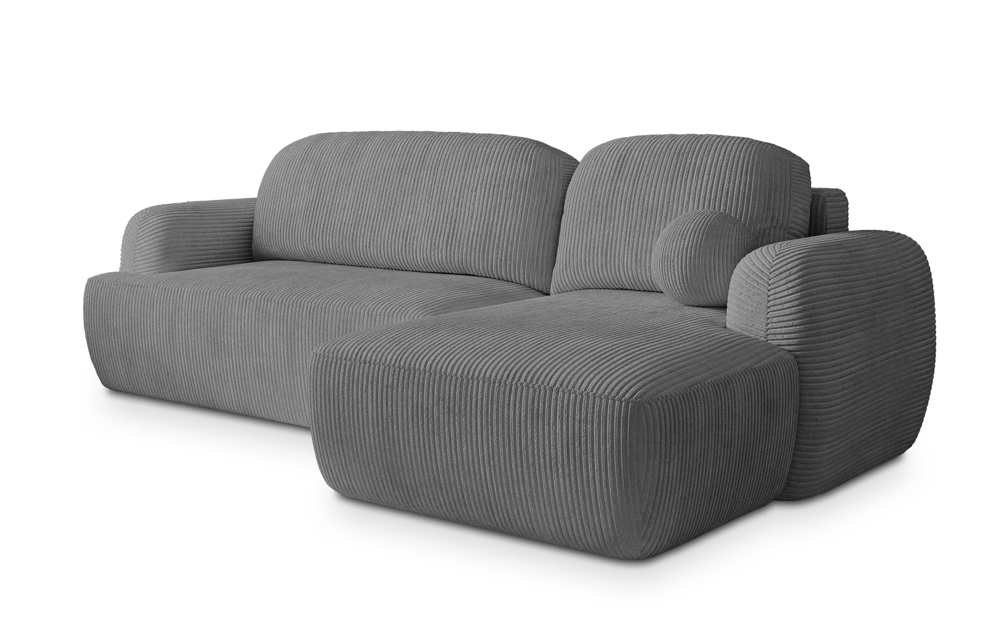 ECKSOFA MODENZA P R-S Grau Kordstoff mit Schlaffunktion - Schwarz/Grau, Holz/Kunststoff (266/148cm) - MASSENO