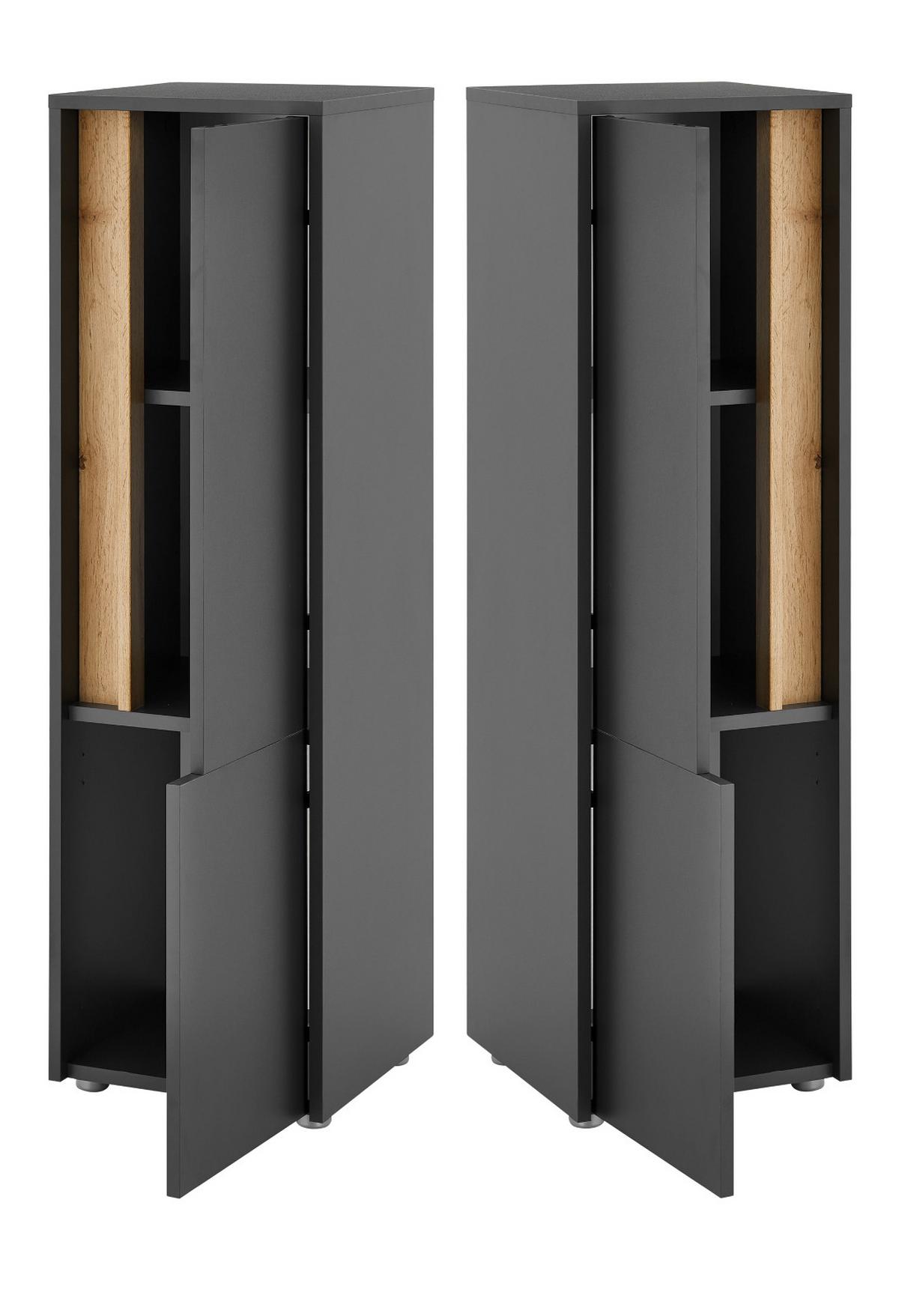 BADMÖBEL-SET 4-teilig grau matt, Wotan Eiche, Badkombination 168 cm - Eiche Wotan/Schwarz, Glas/Holzwerkstoff (171/200/34cm) - Furn.Design