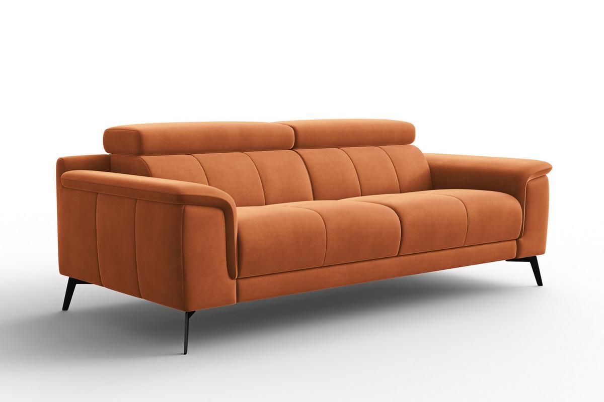 SOFA FIERO 3-Sitzer, Oranger Veloursstoff - Schwarz/Orange, Holz/Textil (212/82/103cm) - Courtois Laville