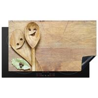 HERDABDECKPLATTE Holz - Löffel - Braun - Smiley Induktionsschutz 91.2x52 cm - Hellbraun, Kunststoff (91.2/52/0.2cm) - MuchoWow