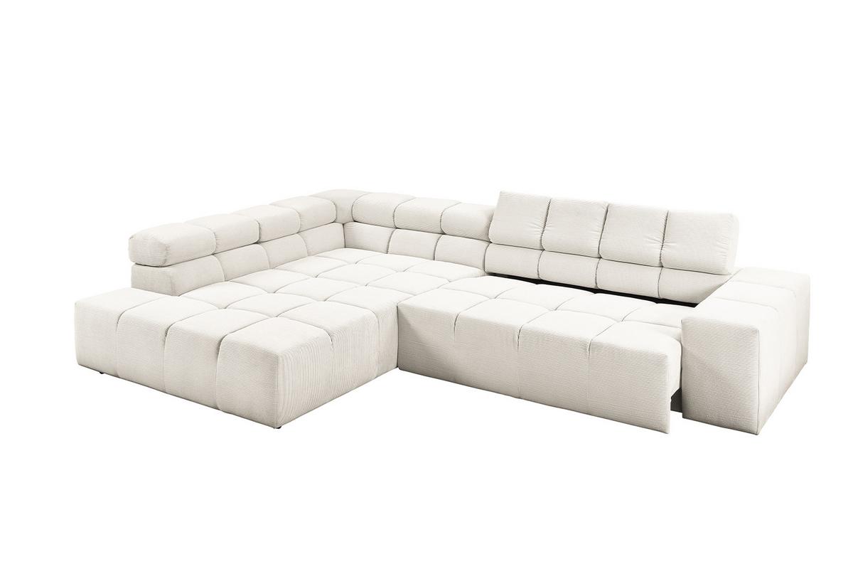 ECKSOFA MIT MOTORISCHEM SITZVORZUG NEVADA Weiß Cord Relaxfunktion - Schwarz/Weiß, Kunststoff/Textil (319/215cm) - KAWOLA