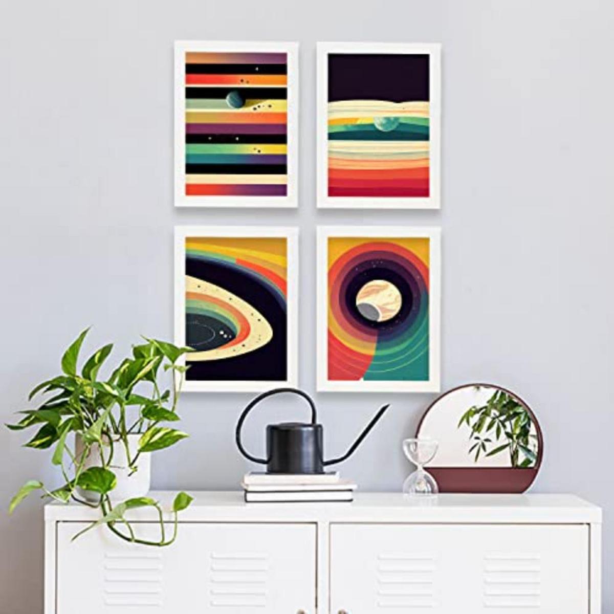 POSTER Set mit 4 Kreisförmig Abstrakt Moderne Galaxien A3 Rahmen aus hellem Holz - Beige, Papier (29.7/3cm) - Nacnic