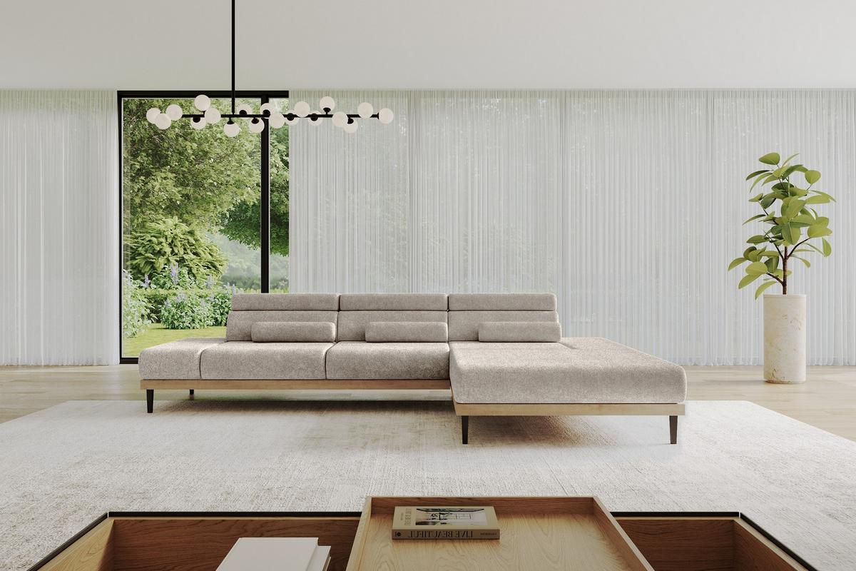 ELEKTRISCHES ECKSOFA Rechts MONA 316x205x85 Beige Velours - Beige, Holzwerkstoff/Textil (316/205cm) - ALTDECOR