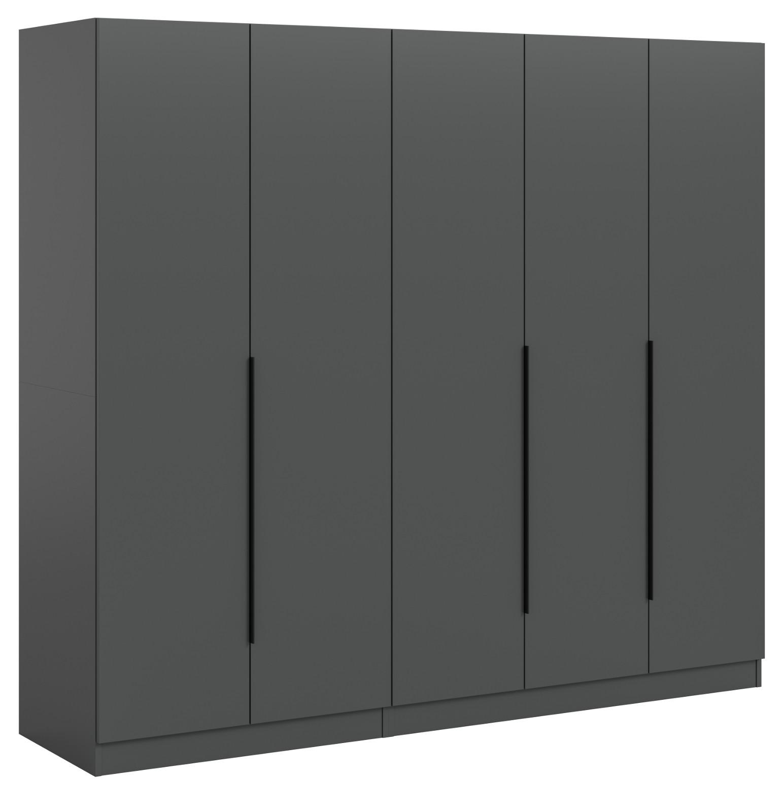 KLEIDERSCHRANK grau 5-türig 200 x 181 cm, Drehtürenschrank mit zusätzlichen Einlegeböden - Schwarz/Grau, Holzwerkstoff/Kunststoff (200/181/52cm) - Inn.Furn