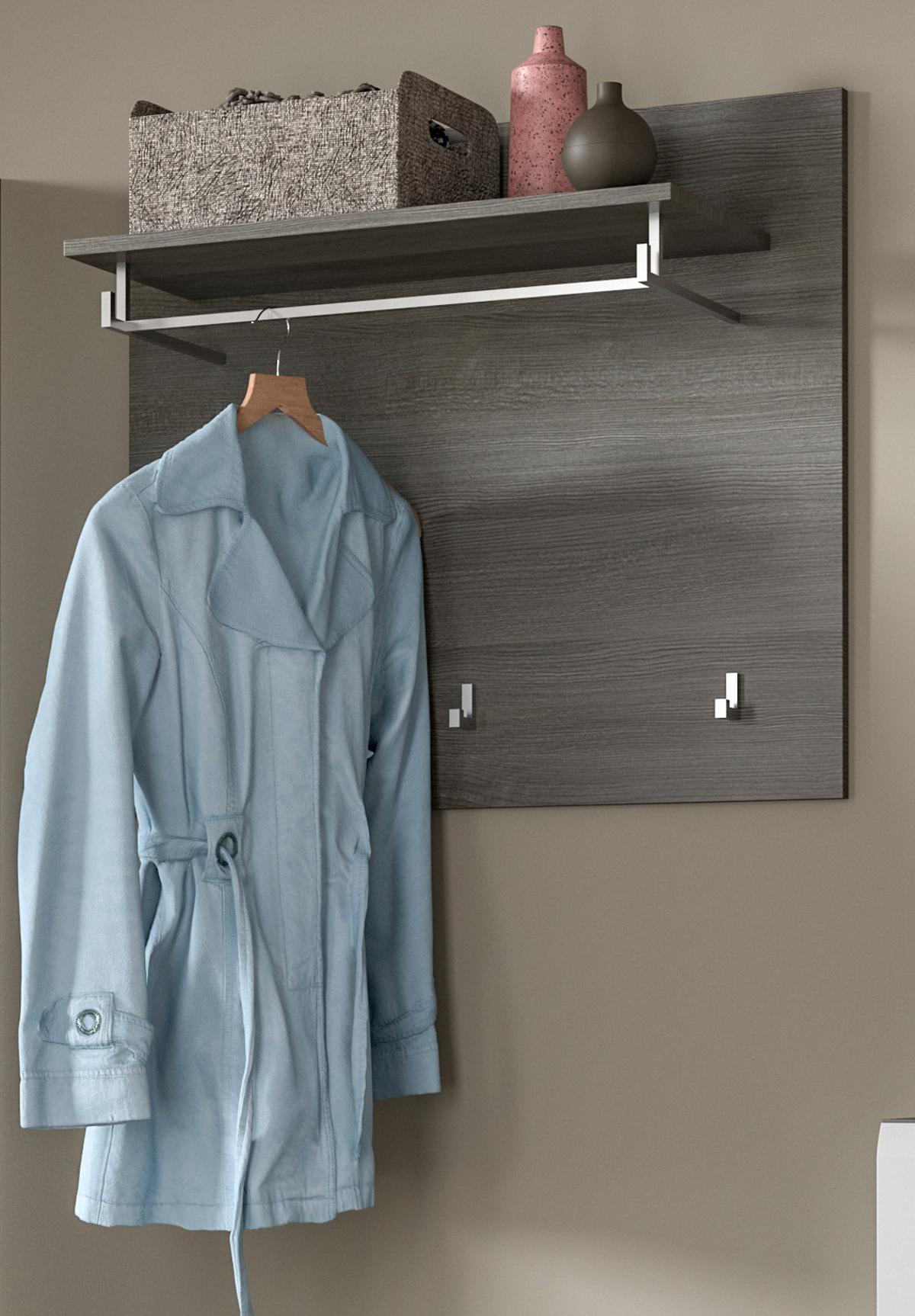 GARDEROBENPANEEL grau 80 x 70 cm, Flurgarderobe mit Kleiderstange und Haken - Grau, Holzwerkstoff/Metall (80/70/27cm) - Inn.Furn