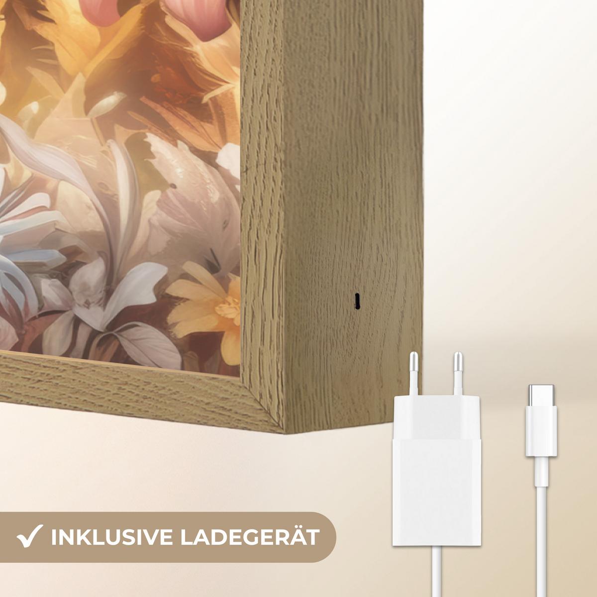 WANDLEUCHTE MIT AKKU Einhorn - Blumen - Schmetterling - Rosa 90x60 cm - Beige, Holzwerkstoff (90/60/8cm) - OnlyWow