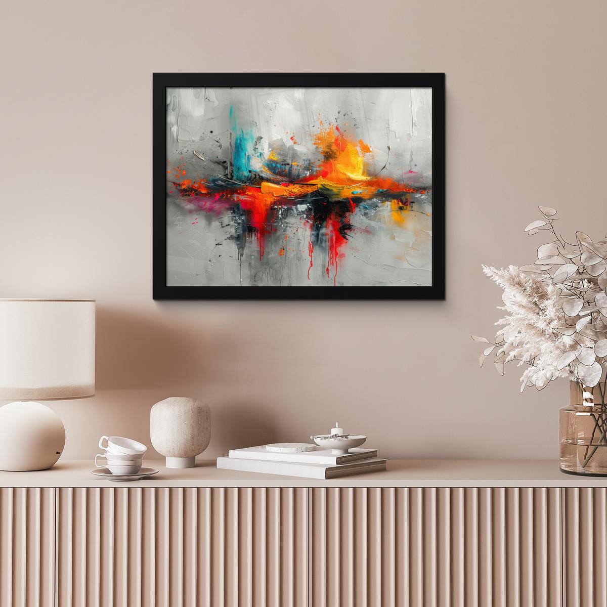 POSTER MIT RAHMENGERAHMTES BILD Moderne Kunst - Orange - Grau - Abstrakt 40x30 cm - Hellgrau, Papier (40/30cm) - MuchoWow