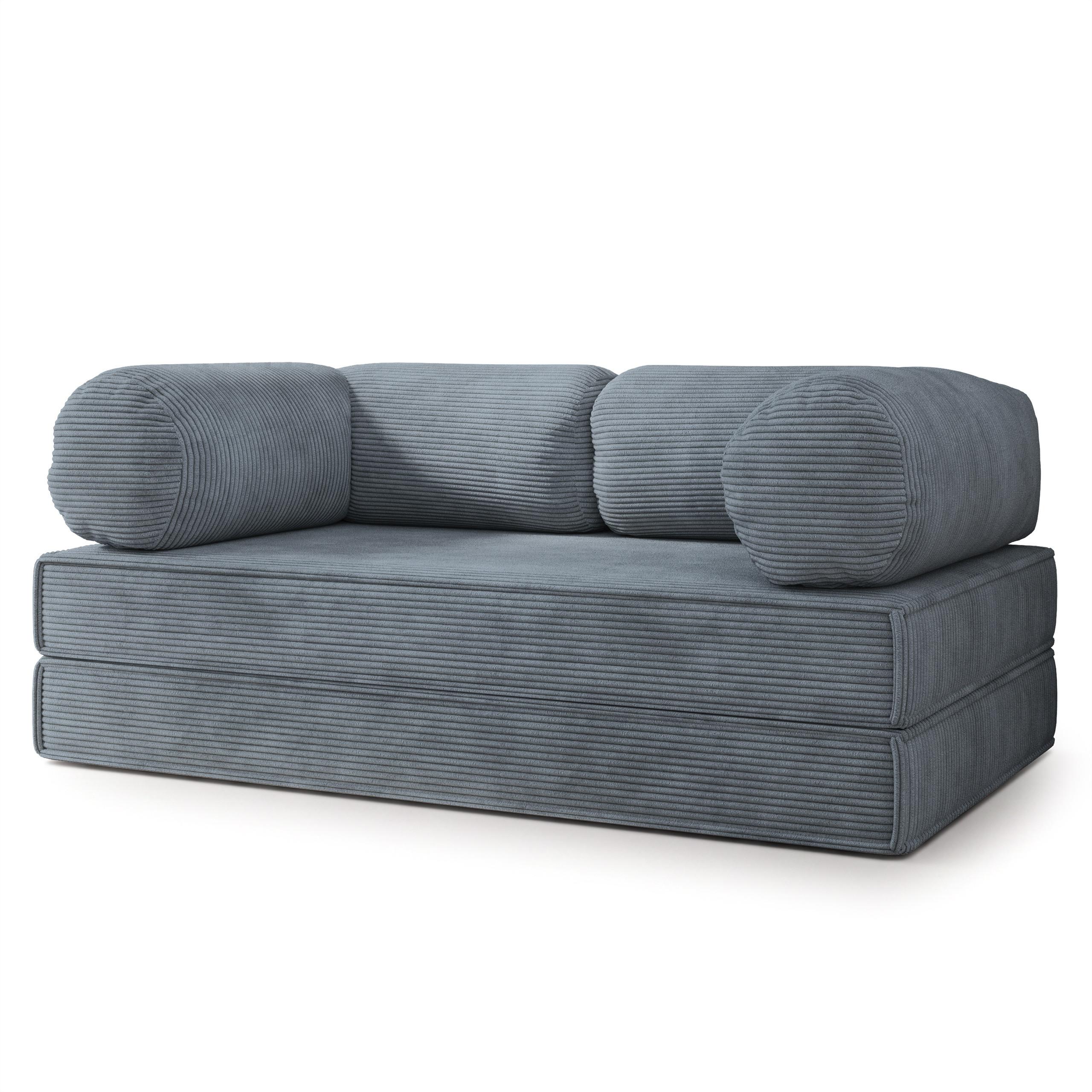 BETTSOFA ALVIO aus Schaumstoff Kordstoff Grau Schlaffunktion - Grau, Textil (170/68/80cm) - MASSENO