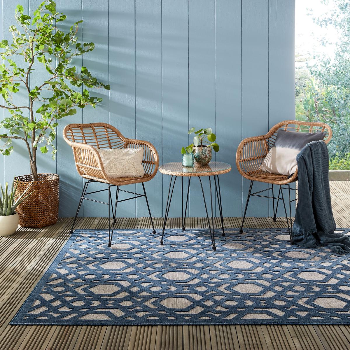 OUTDOORTEPPICH Waschbar STOUR, geometrisch, Blau-Grau, 200 x 290 cm - Blau, Textil (200/290cm) - KADIMA DESIGN