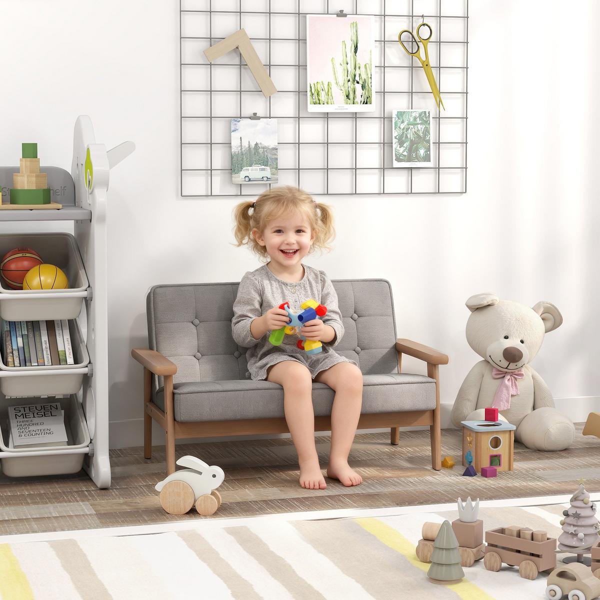 KINDERSESSEL Kurzflor-Stoff Gummiholz Grau - Naturfarben/Grau, Holz/Textil (42/48/77cm) - AIYAPLAY