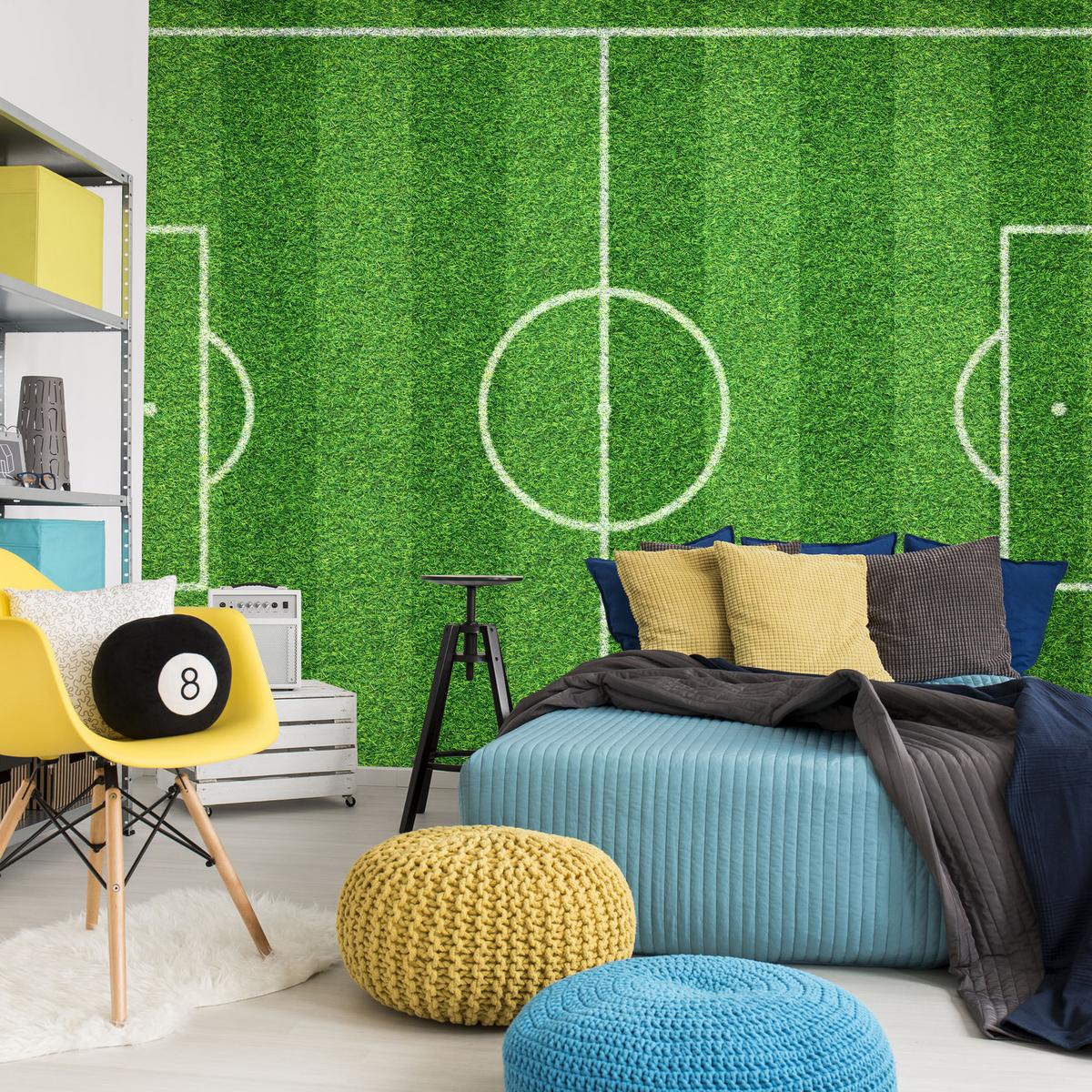 FOTOTAPETE für Jugendzimmer Stadion Vogelperspektive Rasen Feld 250x175 - Weiß/Grün, Papier (250/175cm) - Muralo