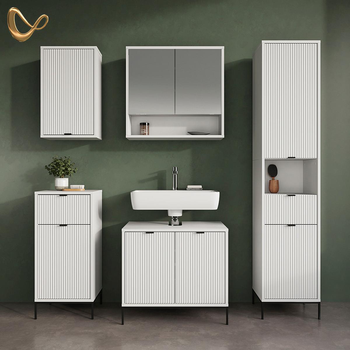 BADMÖBEL-SET ATERNO Weiß 5 Teile - Weiß, Holzwerkstoff (70/63/45cm) - Livinity®