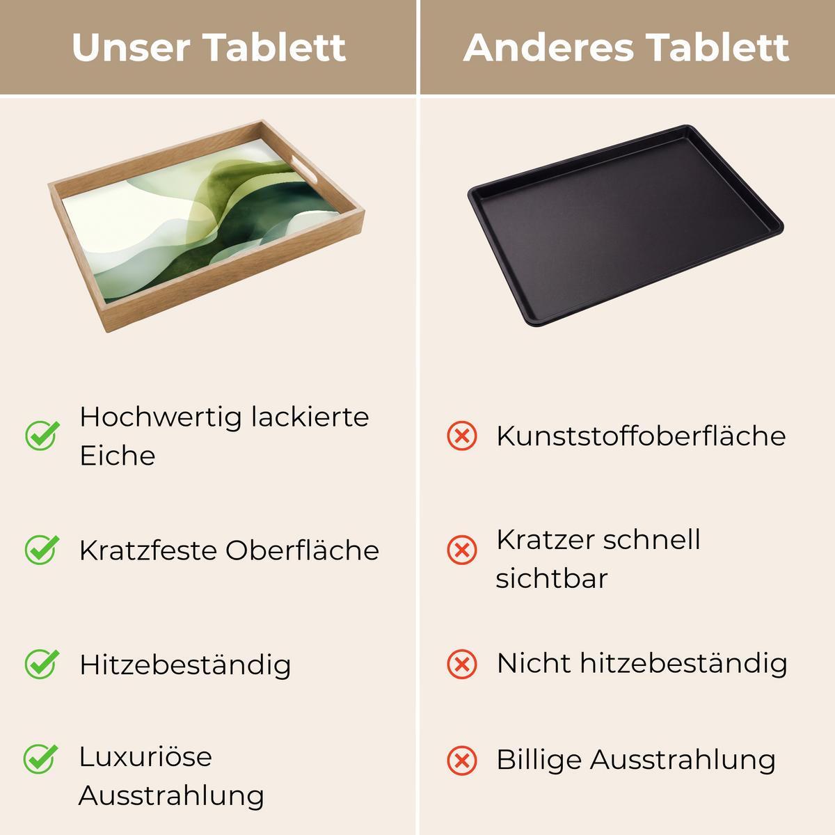 TABLETT Wellen - Abstrakt - Hellgrün - Ornamental 50x35 cm - Grün, Holz (50/5/5cm) - OnlyWow