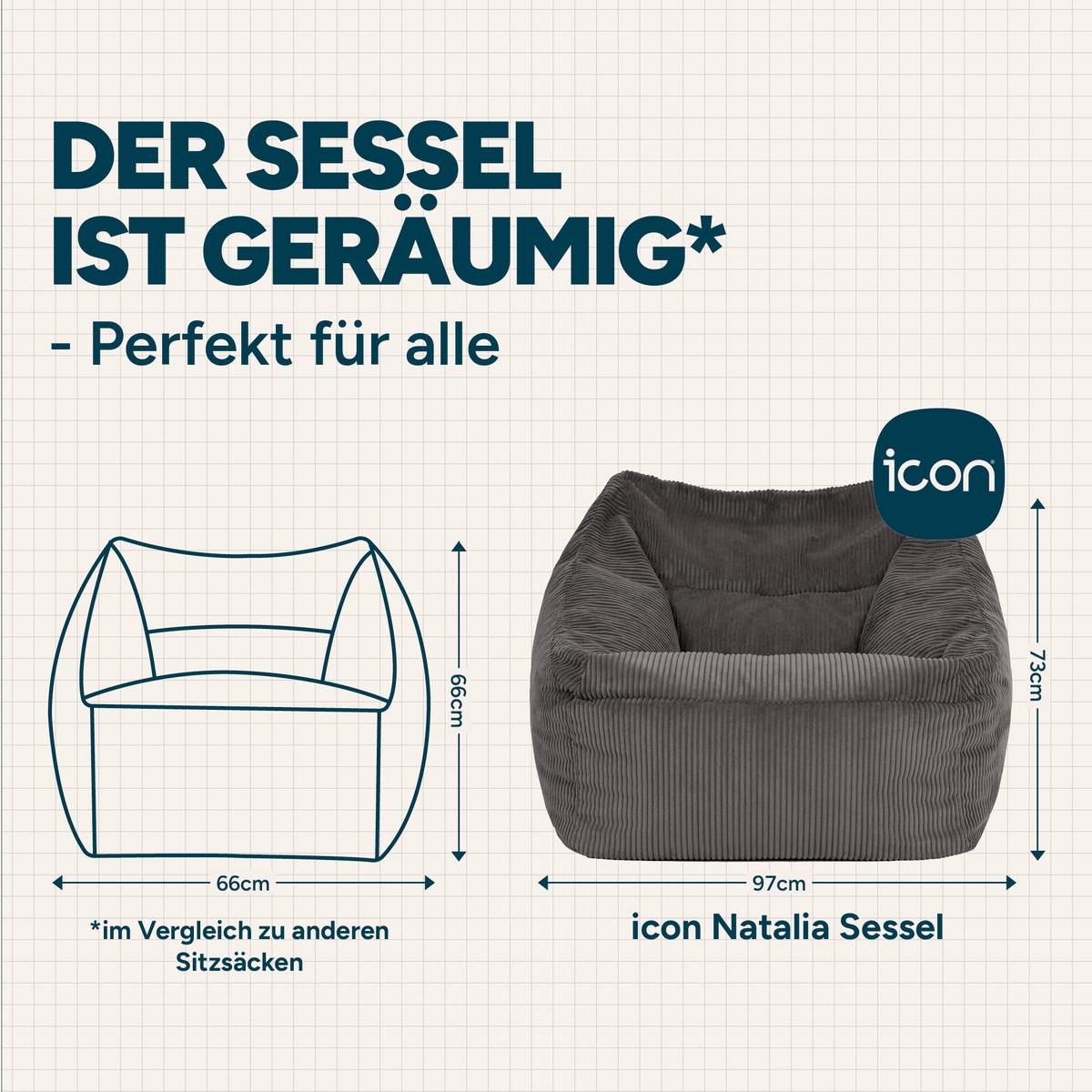 SITZSACK Cord Sessel Natalia - Grau, Textil (97/73/84cm) - icon