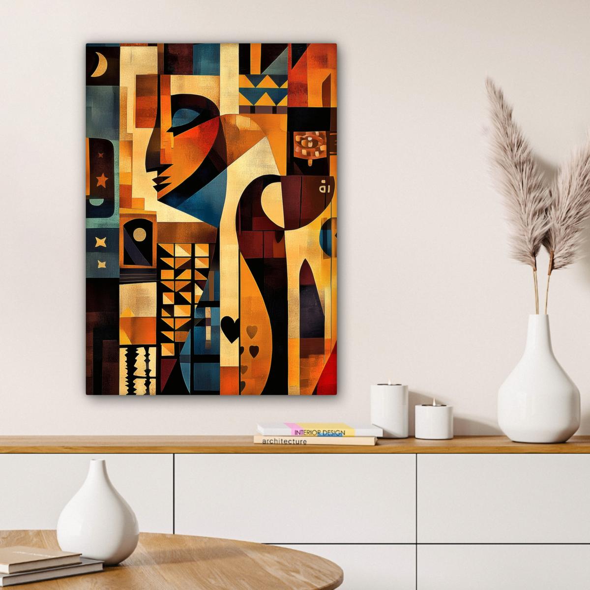 LEINWANDBILD Figuren - Abstrakt - Symbole Wandbild Wohnzimmer 60x80 cm - Terracotta, Textil (60/80cm) - MuchoWow
