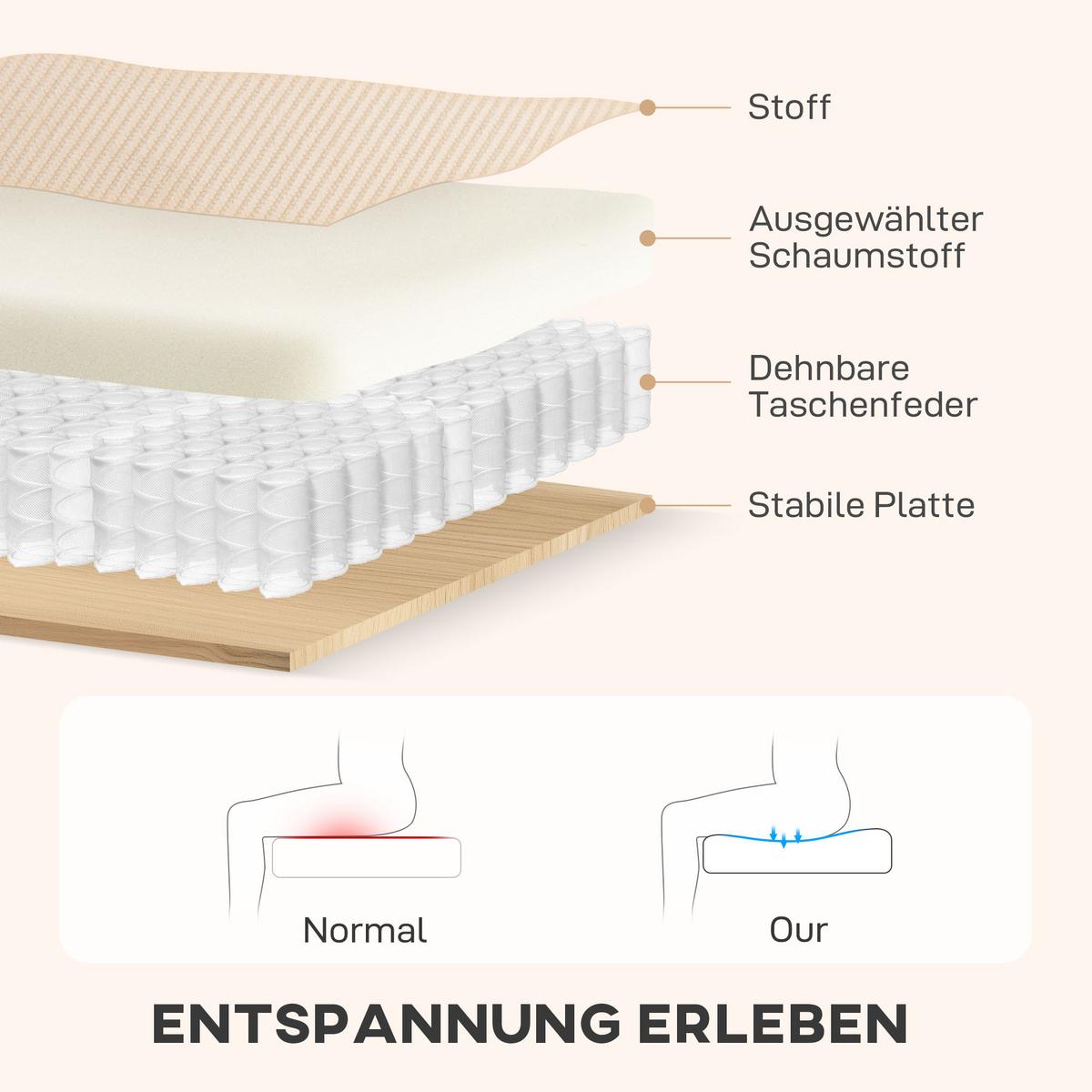 BETTSOFA Verstellbares Gästesofa mit Bettfunktion Stauraum und Kissen - Beige/Schwarz, Kunststoff/Textil (135/205cm) - HOMCOM