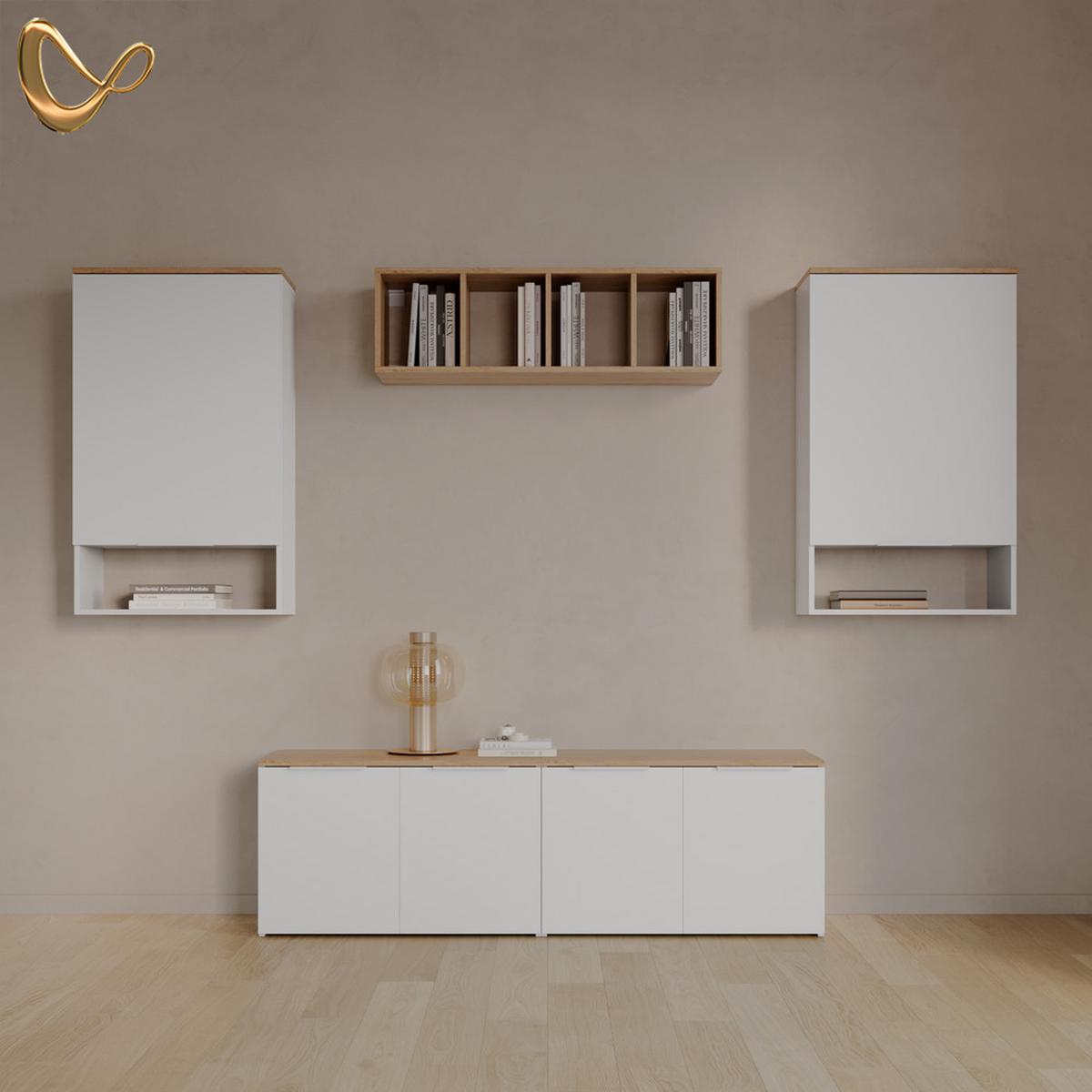 WOHNWAND Piave Weiß/Sonoma 5 Teile - Weiß/Sonoma Eiche, Holzwerkstoff (80/50/40cm) - Livinity®