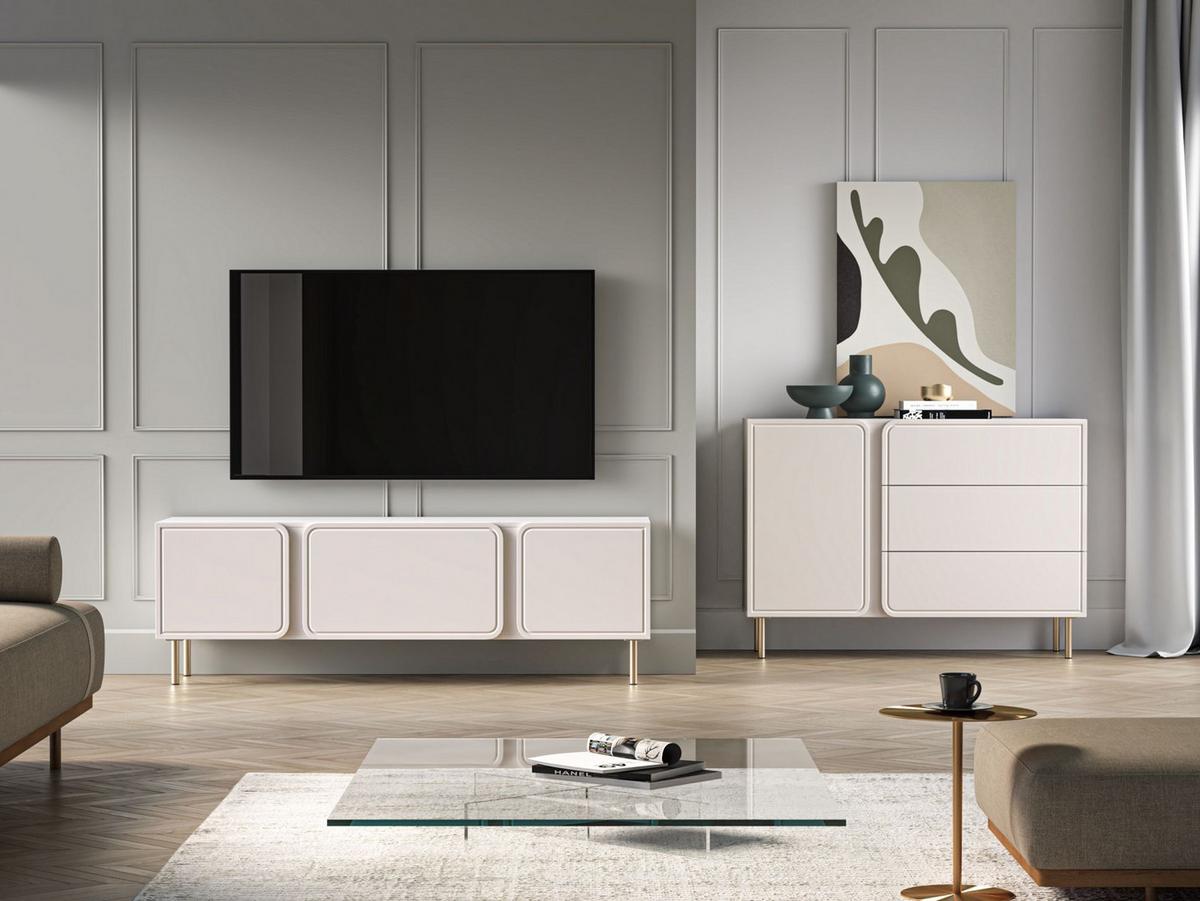 TV-LOWBOARD Loppa Kaschmirbeige 160 cm - Beige/Goldfarben, Holzwerkstoff (160/53/40cm) - Selsey