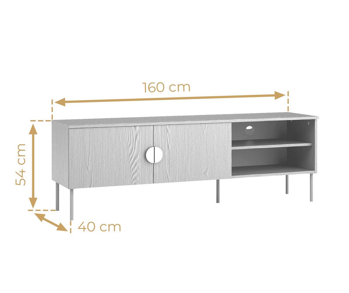 LOWBOARD Brunelli 2T Eiche Baltic 160/54/40 cm – mit offener Ablage - Eichefarben/Schwarz, Holzwerkstoff/Metall (160/54/40cm) - AX Living