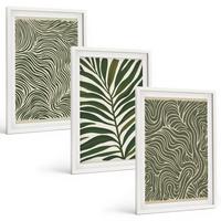 BILDER SET 3er Set - 40x60 cm Weißer Rahmen - Blattmuster wellenförmige Formen - Weiß, Kunststoff (40/60cm) - TULUP
