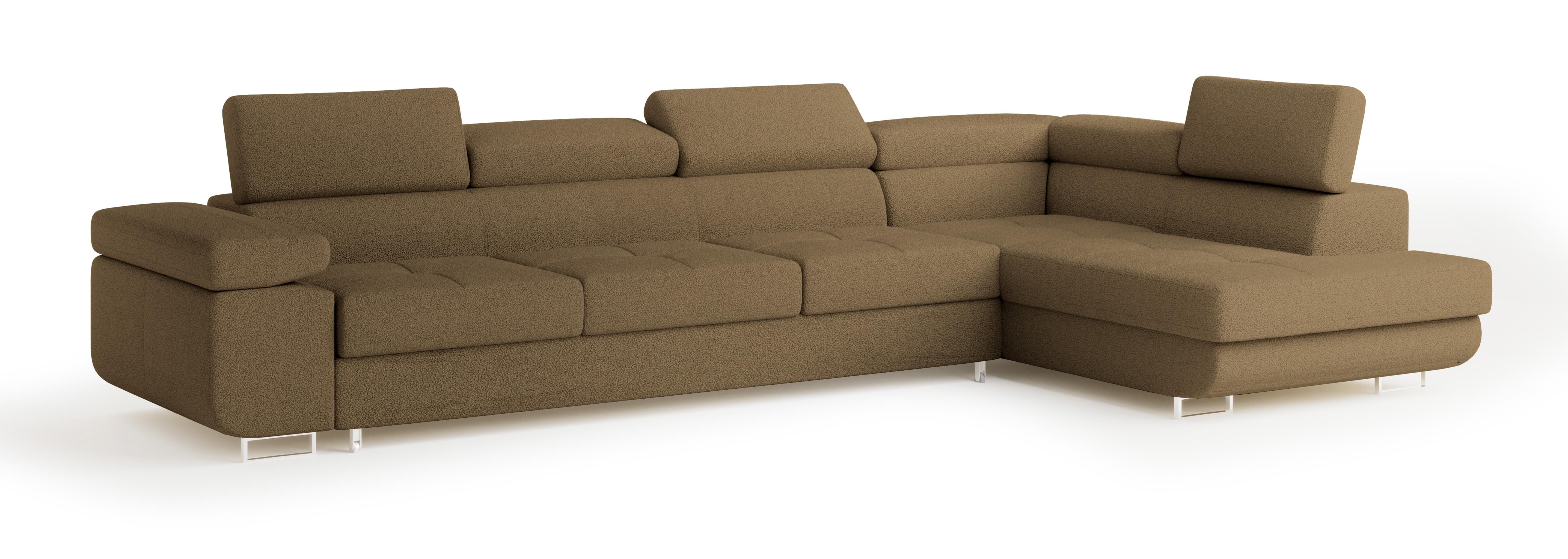 ECKSOFA VICENTE Orange Boucle-Stoff mit Schlaffunktion - Orange, Holz (346/202cm) - MASSENO