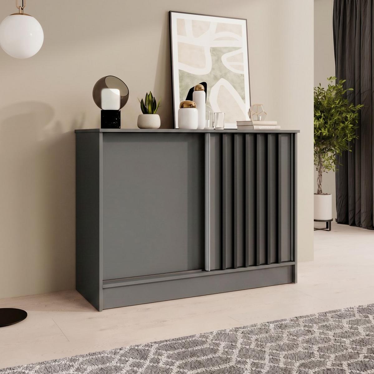 KOMMODE Horizon mit 2 Schiebetüren, Graphit, 100 cm - Graphitfarben, Holzwerkstoff (101/85/43.5cm) - Beautysofa