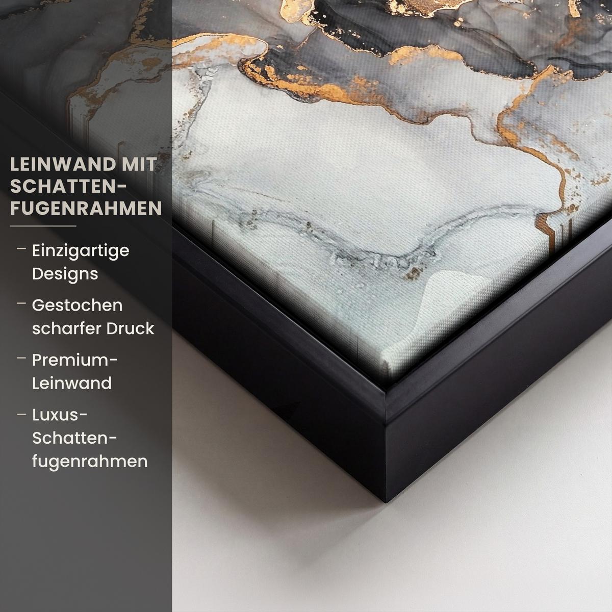 LEINWAND Bilder mit Rahmen - Marmor - Schwarz - Weiß - Gold - Luxus - Abstrakt - 20x20 - Goldfarben, Textil (20/20cm) - MuchoWow