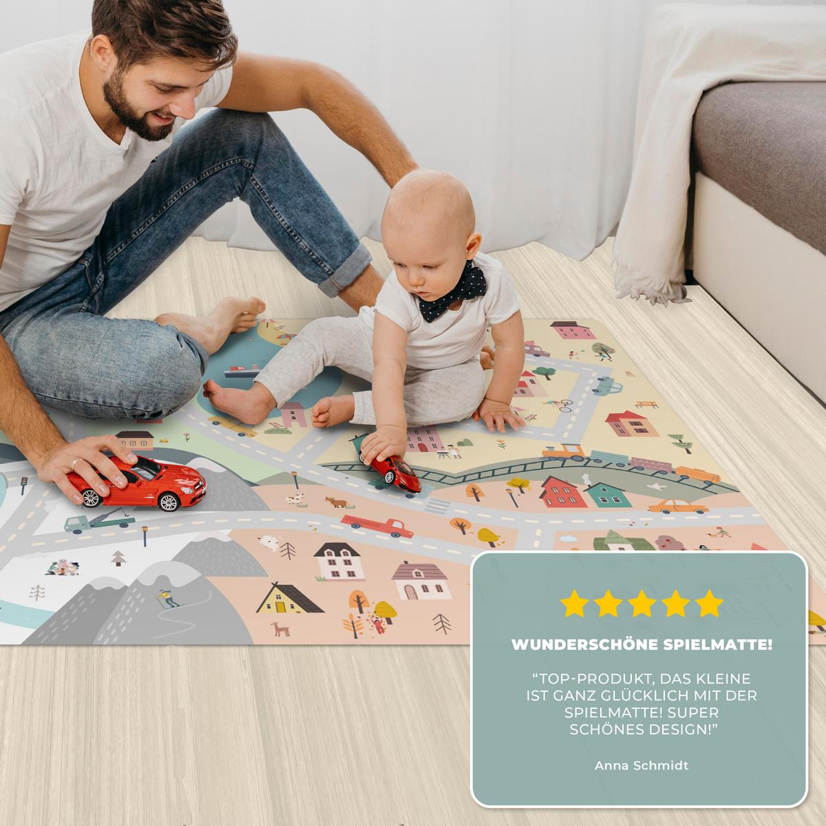 KINDERTEPPICH Jahreszeiten - Stadt - Häuser - Straße - Kinder - Auto Spielmatte 105x70 cm - Multicolor, Kunststoff (105/0.3cm) - OnlyWow