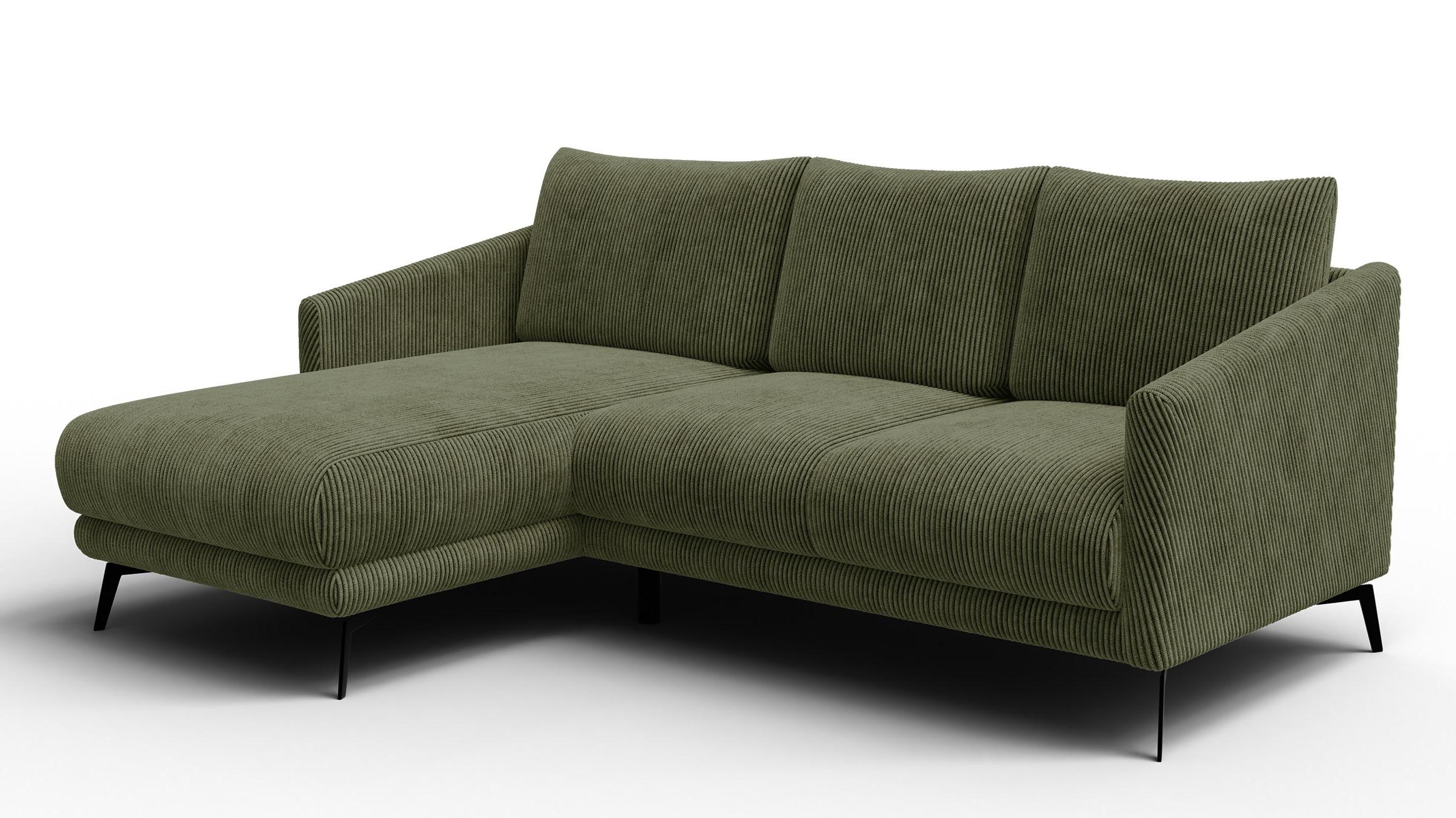 ECKSOFA VILT 3-Sitzer, olive - Schwarz/Olivgrün, Holzwerkstoff/Textil (221/156cm) - Wozimo