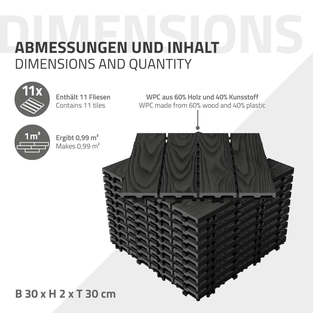 TERRASSENFLIESE Anthrazit 33 Stück - Anthrazit, Holzwerkstoff (30/30/2cm) - ML-DESIGN