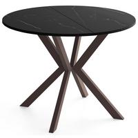 ESSTISCH Valio rund oval ausziehbar verlängerbar mit braunen Metallbeinen, Schwarz Marmor Kupfer 100-130/100/76 cm - Braun/Kupferfarben, Holzwerkstoff/Metall (100/130/76cm) - WFL GROUP