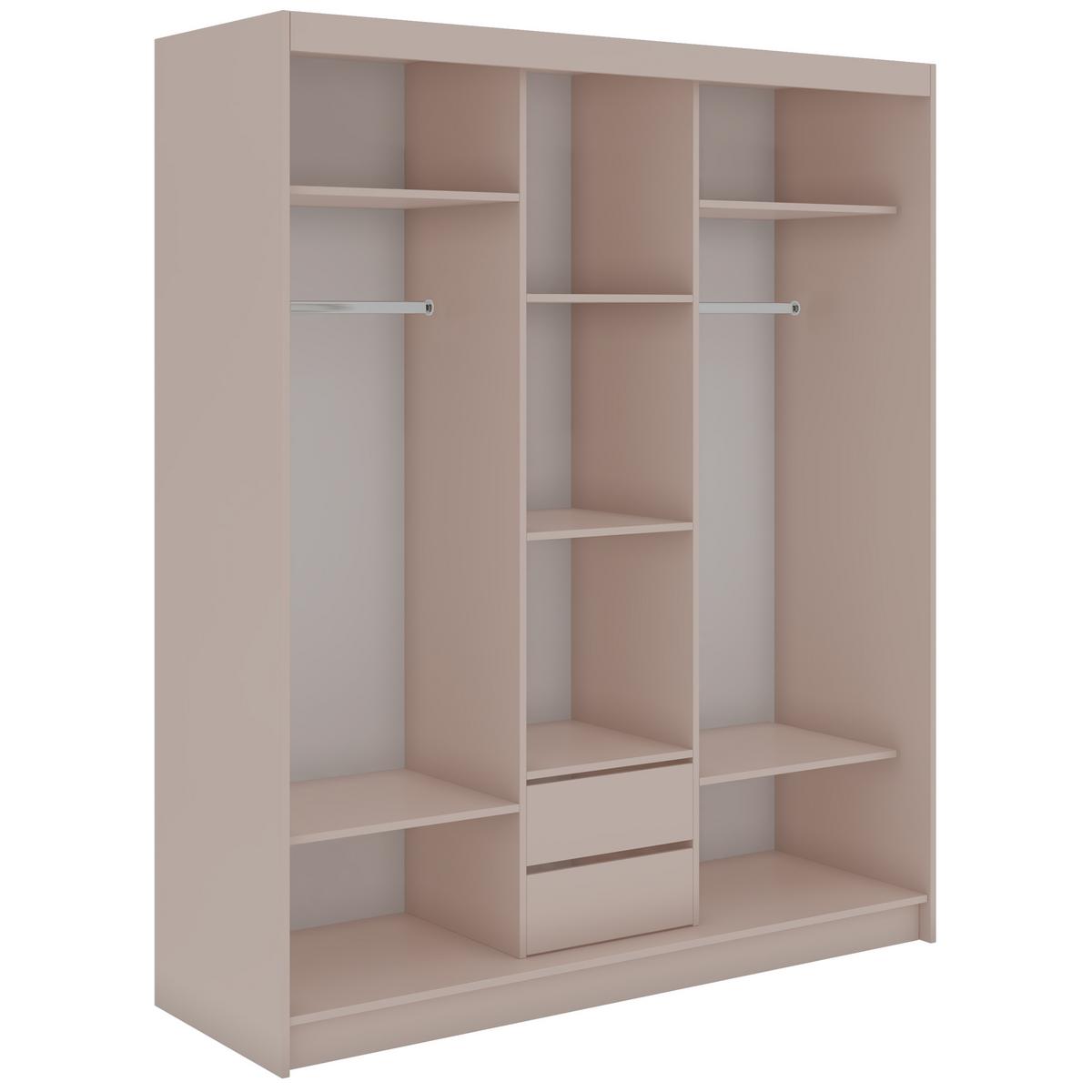 SCHWEBETÜRENSCHRANK mit Spiegel und Schubladen - WALENCJA - 180 - Kaschmir-Grau lacobel - Kaschmir/Alufarben, Holzwerkstoff/Metall (180/216/61cm) - MKS