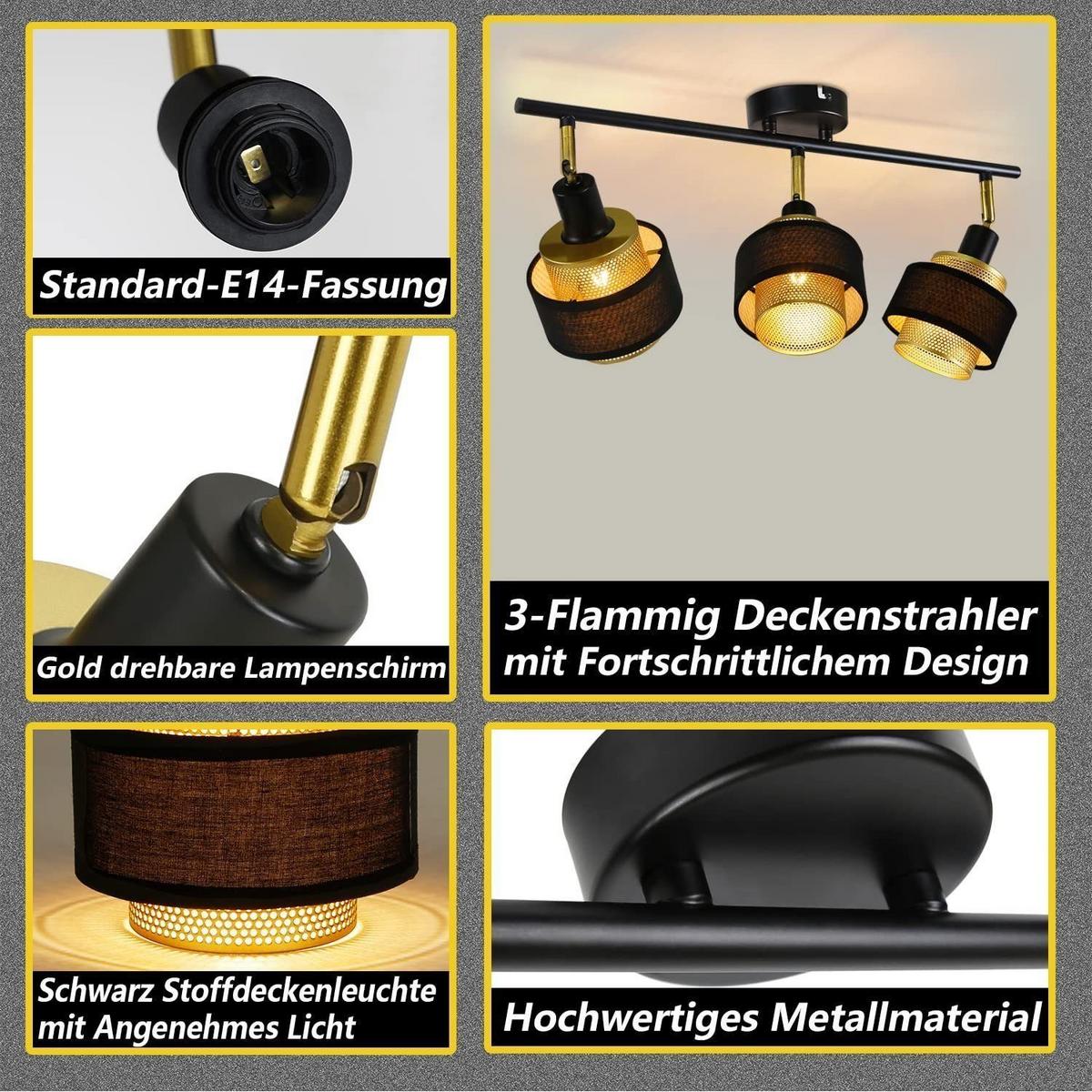DECKENSTRAHLER Lisbeth 3-flammig 53/10/13 cm - Schwarz, Metall (53/10/13cm) - Nettlife