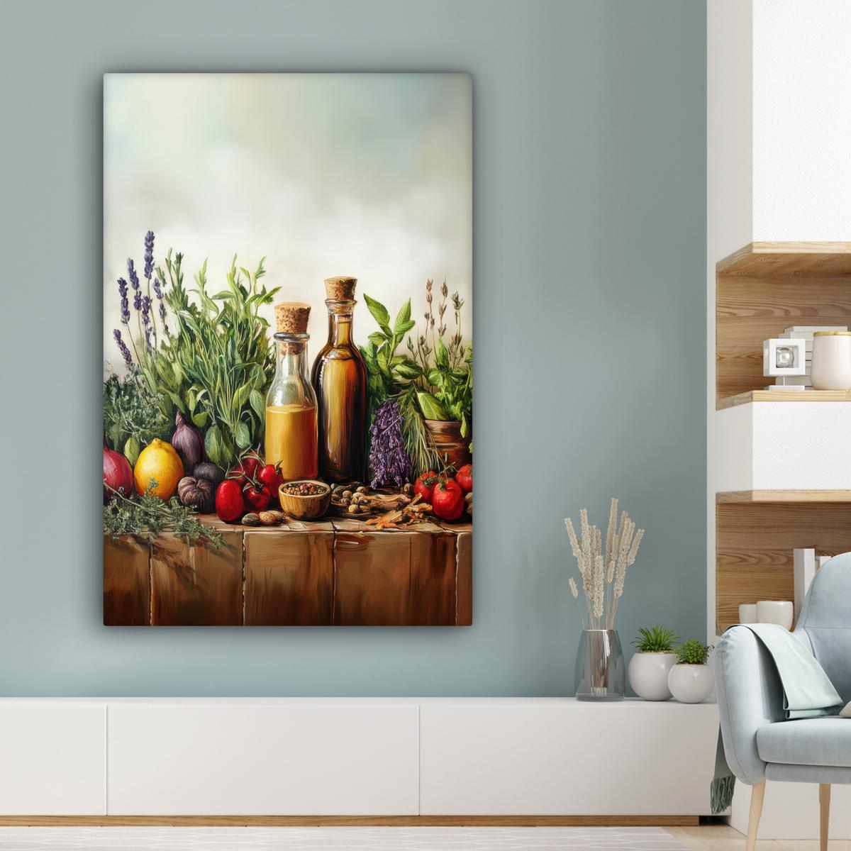 LEINWANDBILD Stilleben - Kräuter - Gewürze - Früchte - Farbenfroh Deko XXL 80x120 cm - Grün, Textil (80/120cm) - MuchoWow