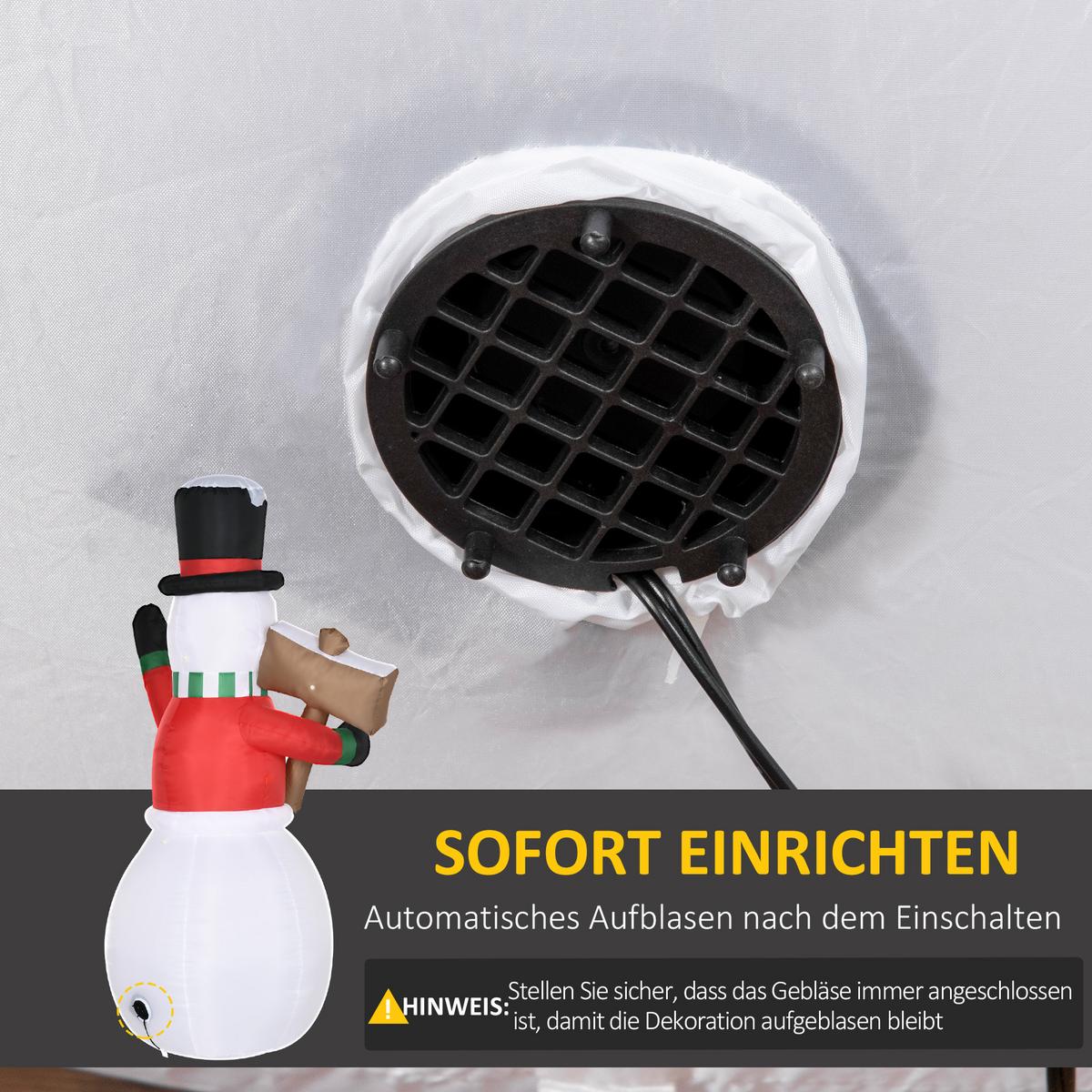180 cm Aufblasbarer Schneemann mit Schild Weihnachtsdekoration mit LED-Licht - Weiß, Kunststoff (70/180/103cm) - Outsunny