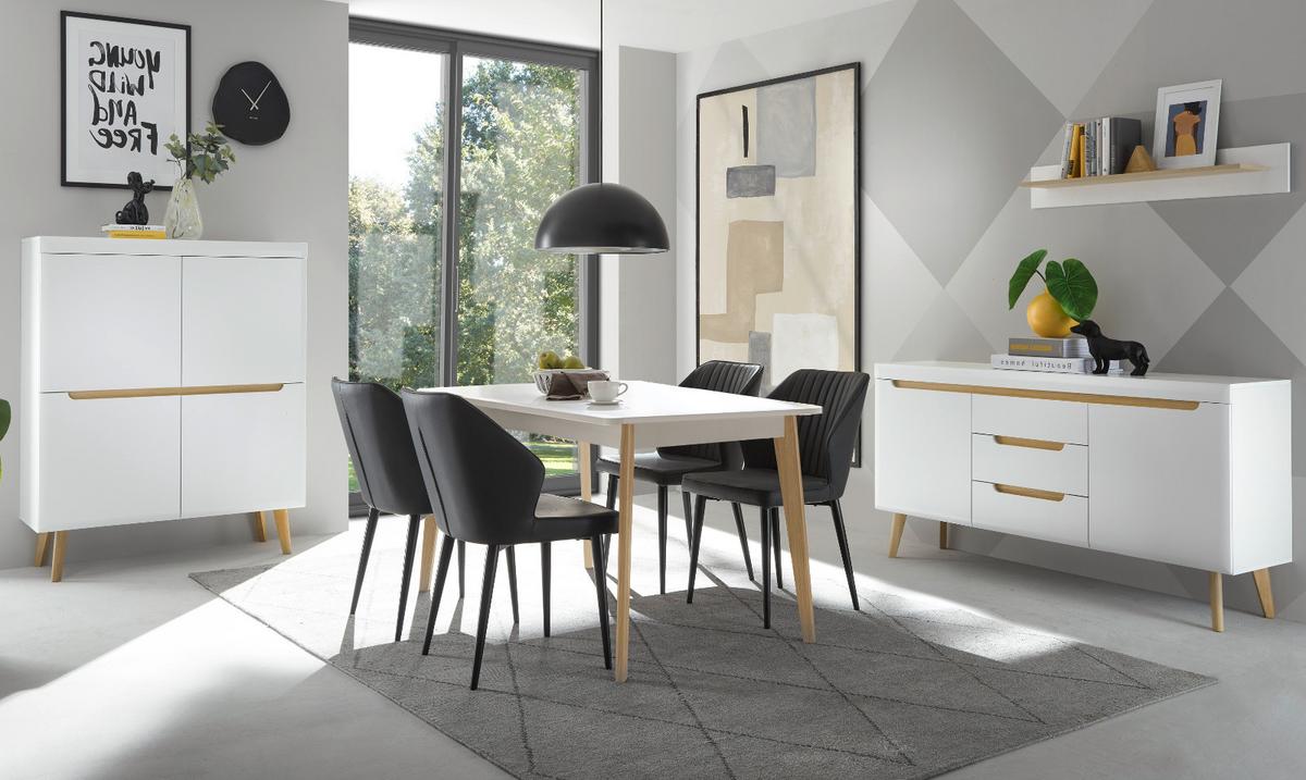 SIDEBOARD weiß matt, Eiche, skandinavisch 160 cm, Kommode mit Soft-Close-Funktion - Eichefarben/Weiß, Holz/Holzwerkstoff (160/83/40cm) - Furn.Design