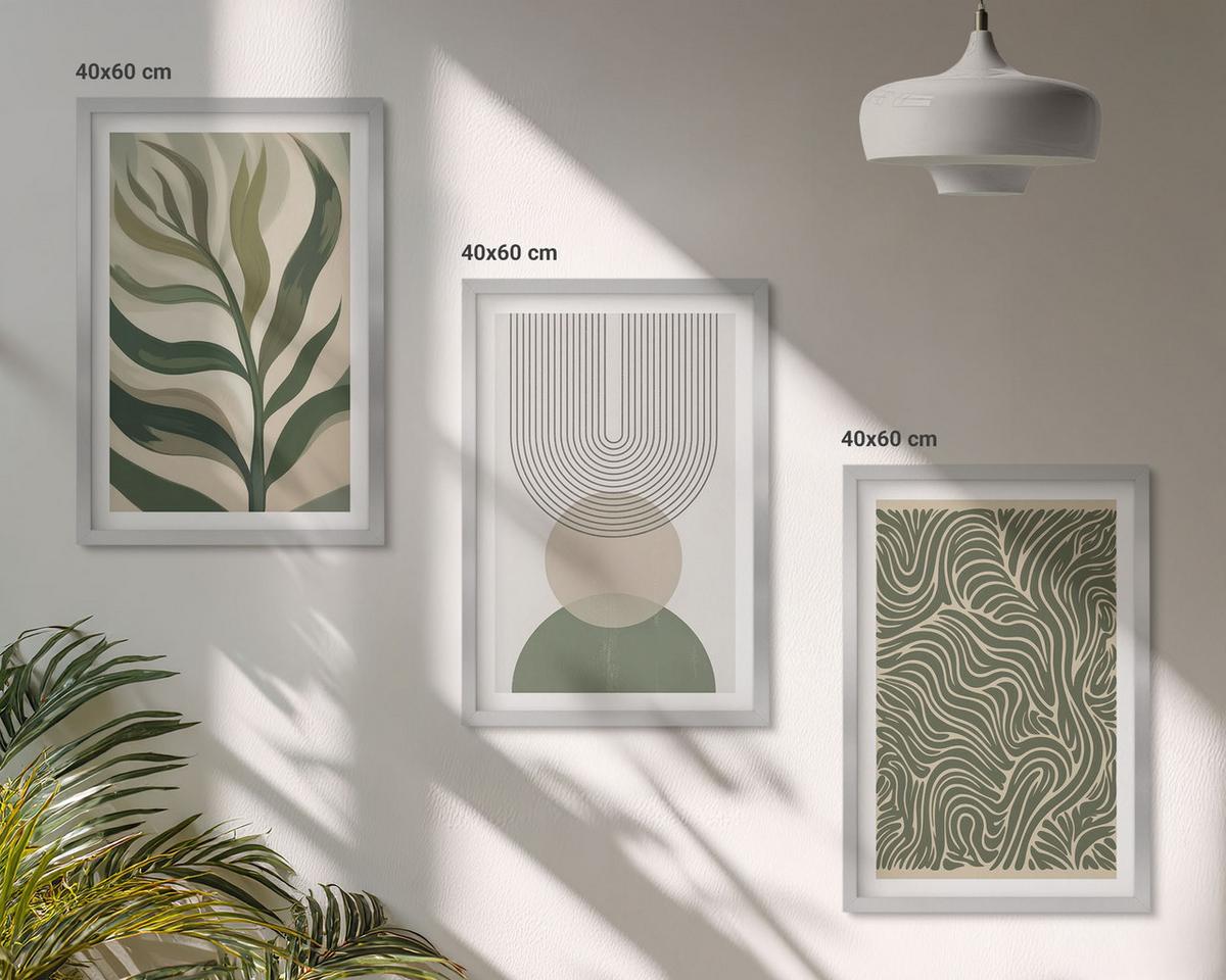 BILDER SET 3er Set - 40x60 cm Silberner Rahmen - Geometrische Blattformen - Silberfarben, Kunststoff (40/60cm) - TULUP