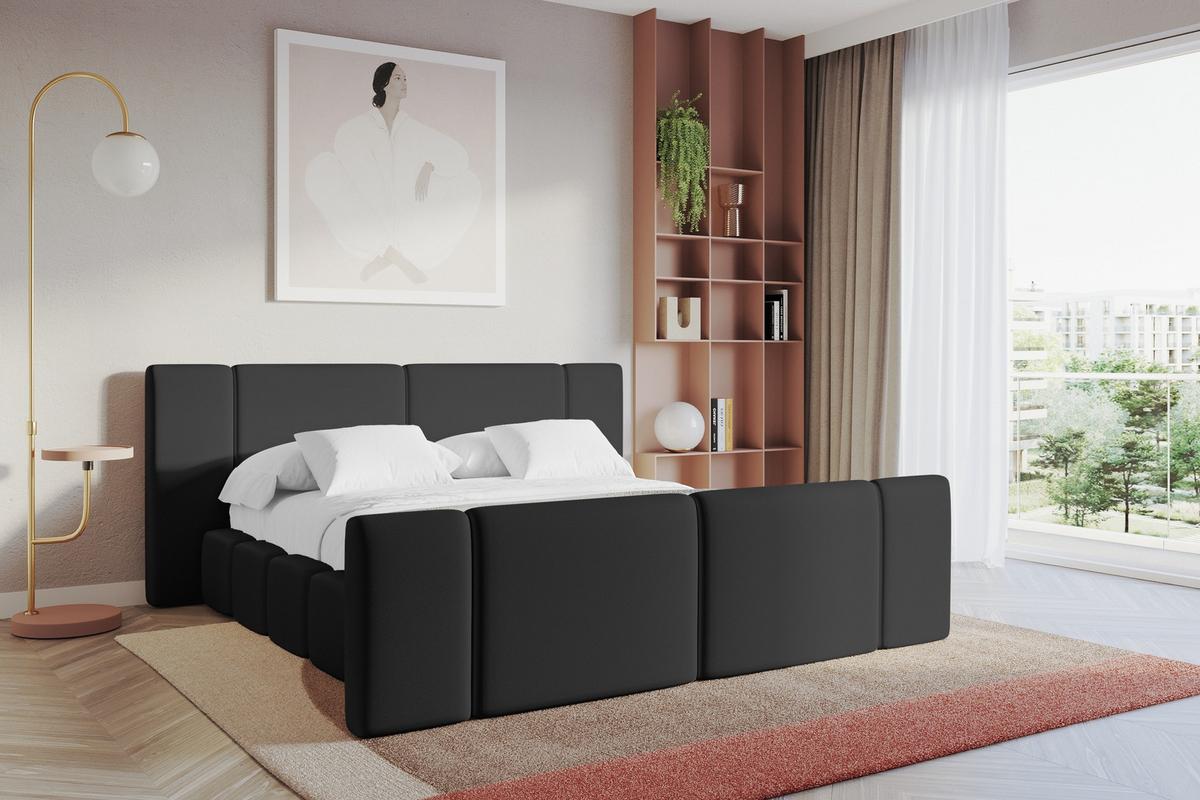 POLSTERBETT mit Bettkasten, Fußteil und Lattenrost, Boxbett ohne Matratze - NILO-Z 140x200 Schwarz - Schwarz Hochglanz, Holzwerkstoff/Textil (140/200cm) - ALTDECOR