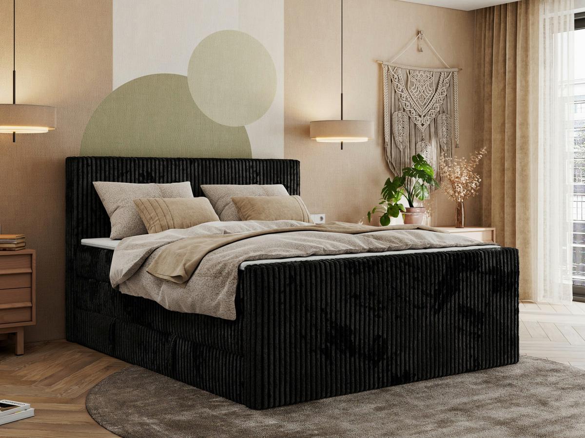 BOXSPRINGBETT TILIANO KING DUO 160/200 - Schwarz Cord - H3 - Schwarz, Textil (160/200cm) - MKS