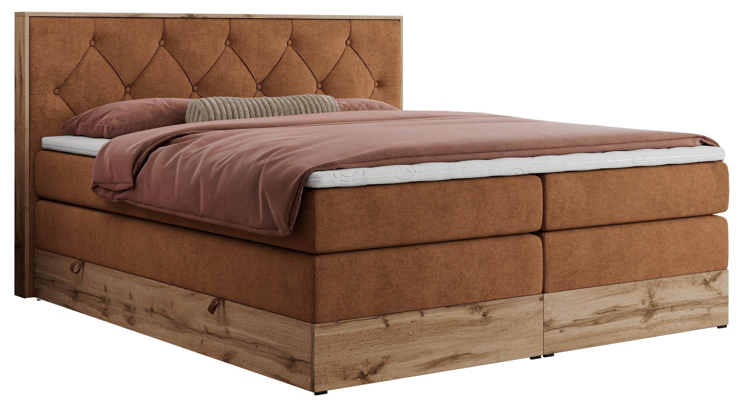 BOXSPRINGBETT VENETO KING 140/200 Orange Struktur - H4 - Orange, Holz/Textil (140/200cm) - MKS