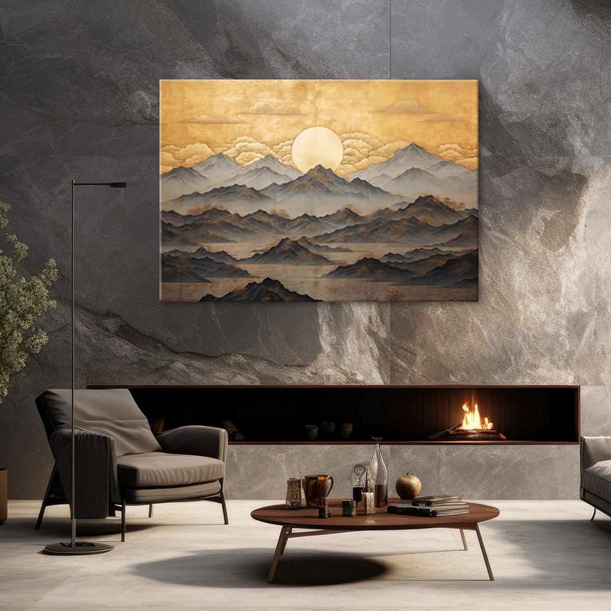 WANDBILD ai goldene berglandschaft - Gelb, Textil (60/40cm) - Feeby