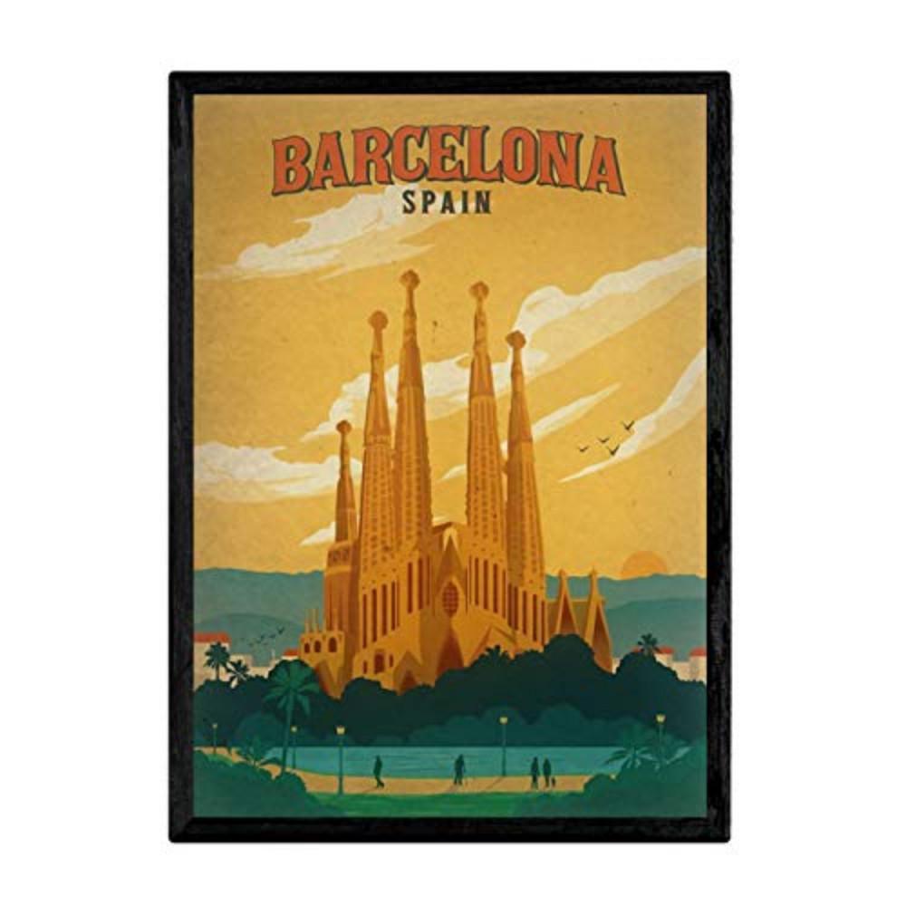 POSTER Barcelona Vintage A3 Schwarzer Rahmen - Schwarz, Papier (29.7/5/42cm) - Nacnic
